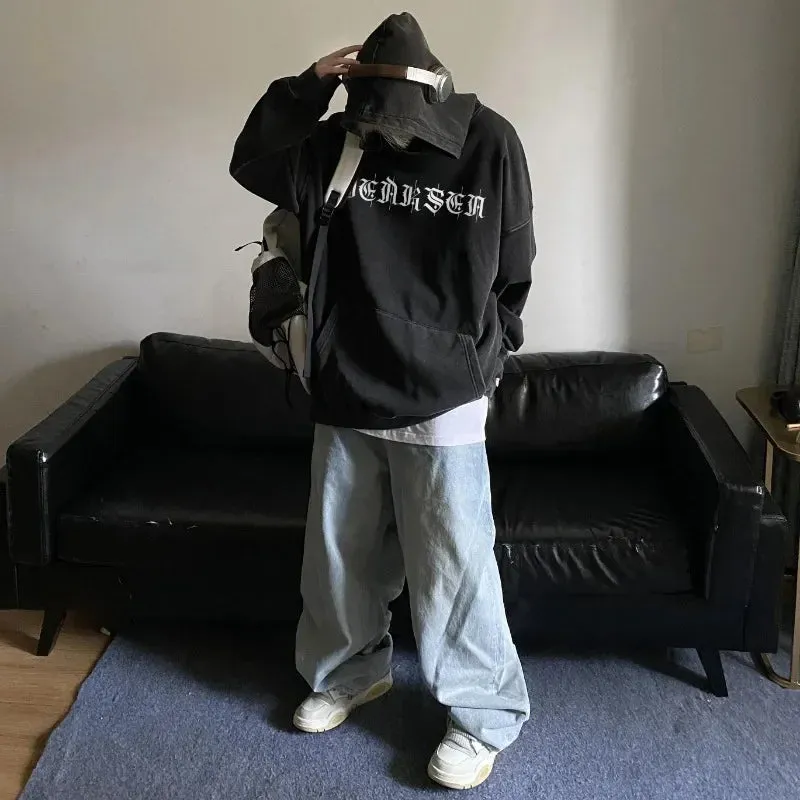 Wiaofellas  - Gothic Wing Graphic Printed Hoodie Oversized Baggy Men Hooded Sweatshirt Hip Hop Streetwear New Male Hoodies