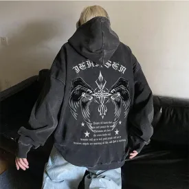 Wiaofellas  - Gothic Wing Graphic Printed Hoodie Oversized Baggy Men Hooded Sweatshirt Hip Hop Streetwear New Male Hoodies