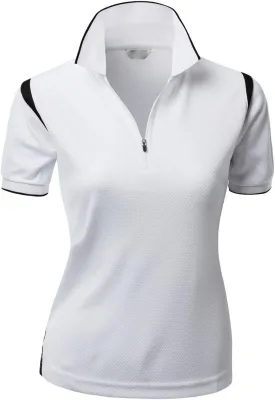Women's Coolon 2 Tone Collar Zipup Polo T-Shirt