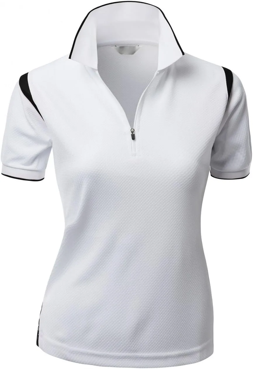 Women's Coolon 2 Tone Collar Zipup Polo T-Shirt