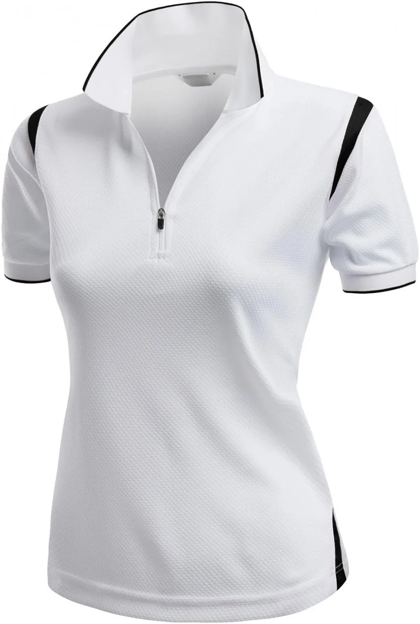 Women's Coolon 2 Tone Collar Zipup Polo T-Shirt