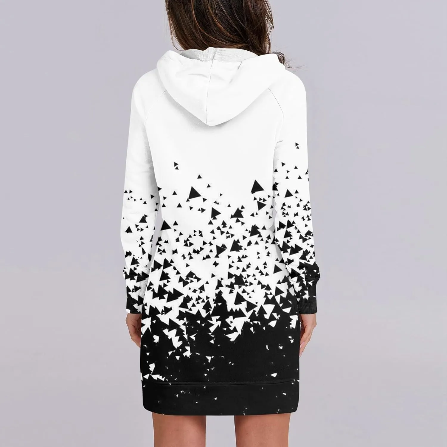 Women's Fall Flower Print Long Sleeve Tops Round Neck Patchwork Sweatshirt Casual Raglan Sleeve Hooded Dress 2024