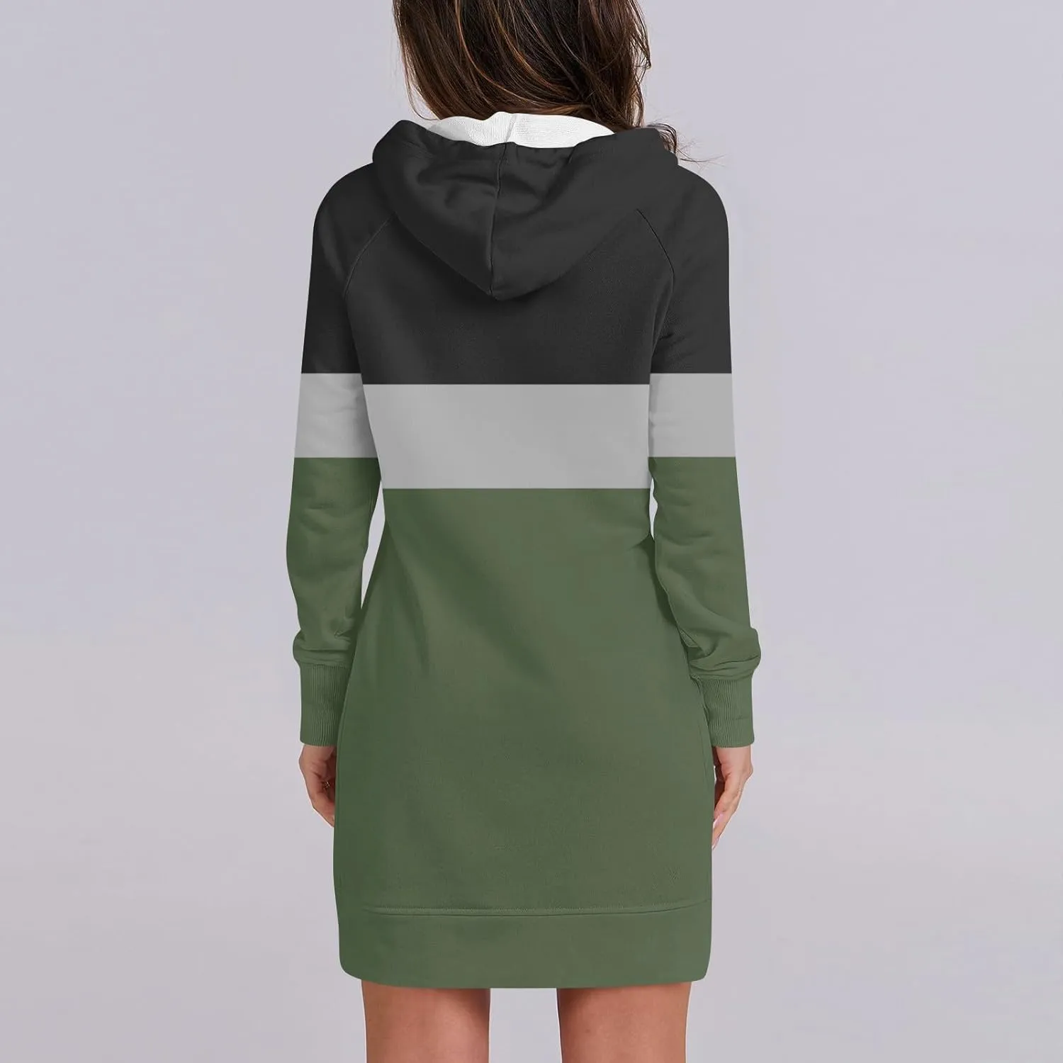Women's Fall Flower Print Long Sleeve Tops Round Neck Patchwork Sweatshirt Casual Raglan Sleeve Hooded Dress 2024