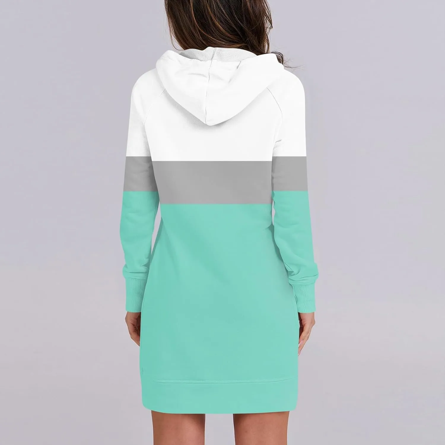 Women's Fall Flower Print Long Sleeve Tops Round Neck Patchwork Sweatshirt Casual Raglan Sleeve Hooded Dress 2024