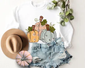 Women's Fall Hand Drawn Pastel Pumpkins Pullover Sweatshirt