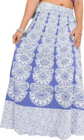 Wrap-Around Long Skirt with Block-Print in Pastel Colors - Pure Cotton