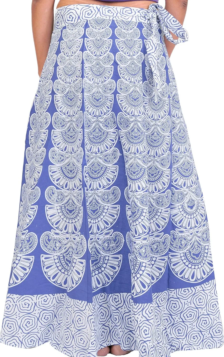 Wrap-Around Long Skirt with Block-Print in Pastel Colors - Pure Cotton