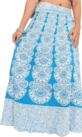 Wrap-Around Long Skirt with Block-Print in Pastel Colors - Pure Cotton